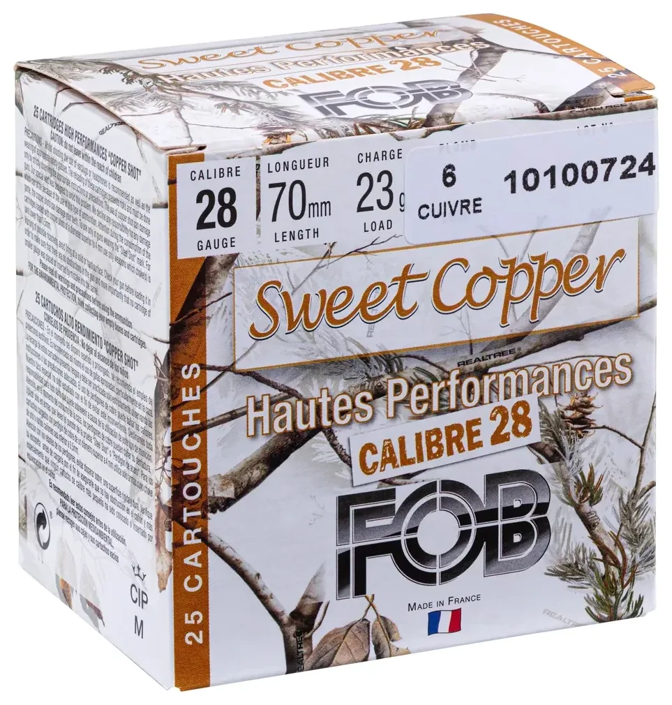 Cartouche de chasse sans plomb FOB Sweet Copper cal. 28 HP, vue 2